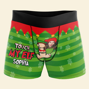 Custom Photo Gifts For Men Boxers, Funny Couple Touch My Elf 01toqn240924-Homacus