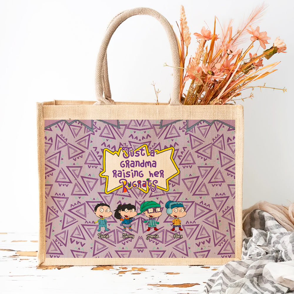 Personalized Gifts For Grandma Jute Tote Bag, Just A Mama Raising 01TGMH161124HG-Homacus