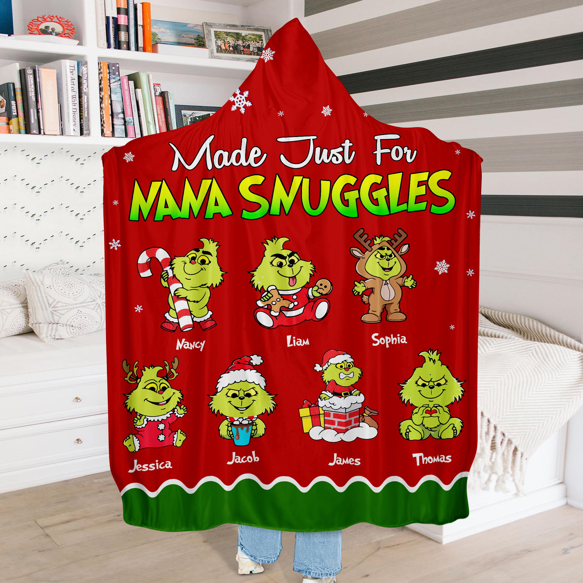 Personalized Gifts For Grandma Christmas Green Monster Blanket Hooded 01KAPU071124-Homacus