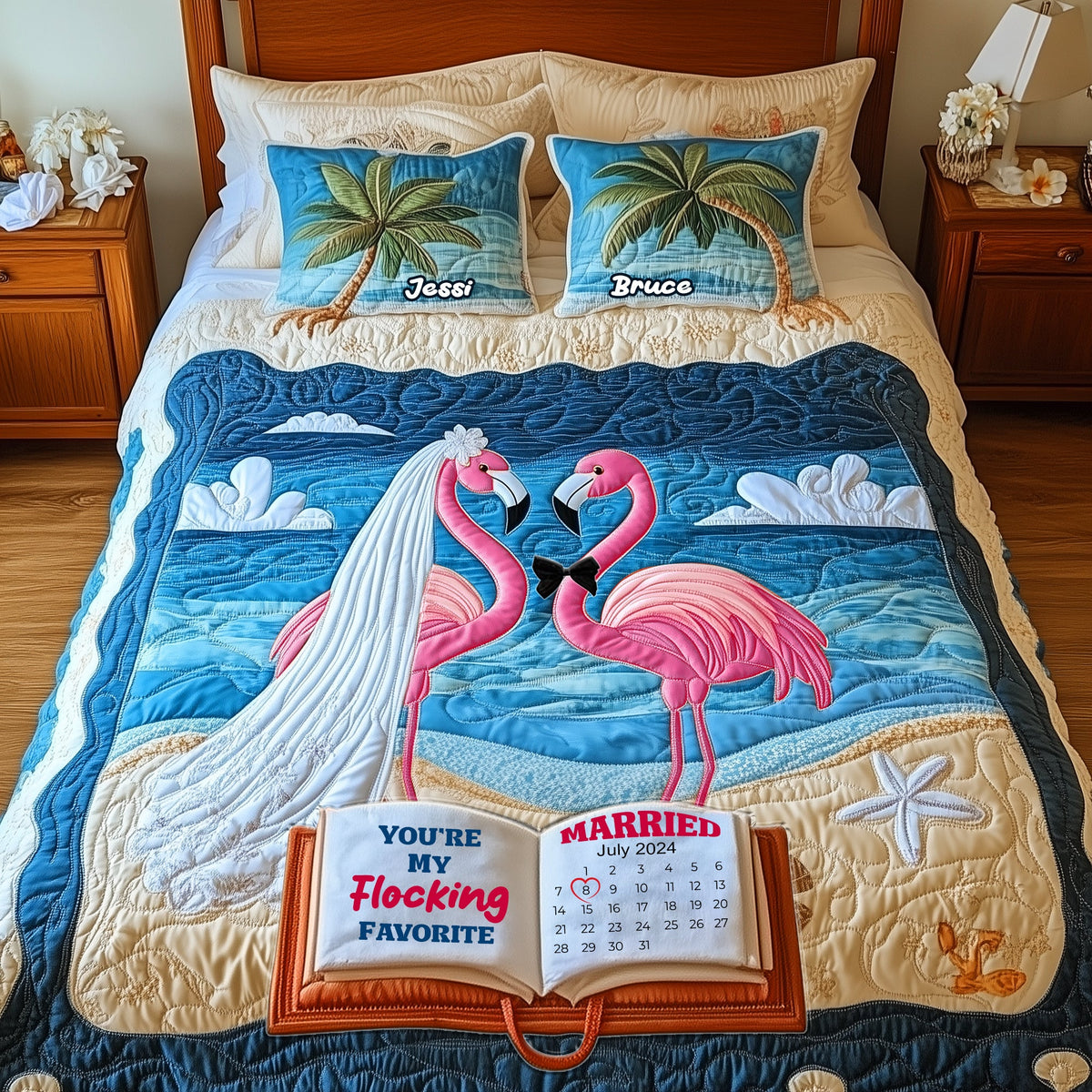 Flamingo Wedding Quilt Bedding Set - Personalized Gifts For Couple 05tglu070725-Homacus