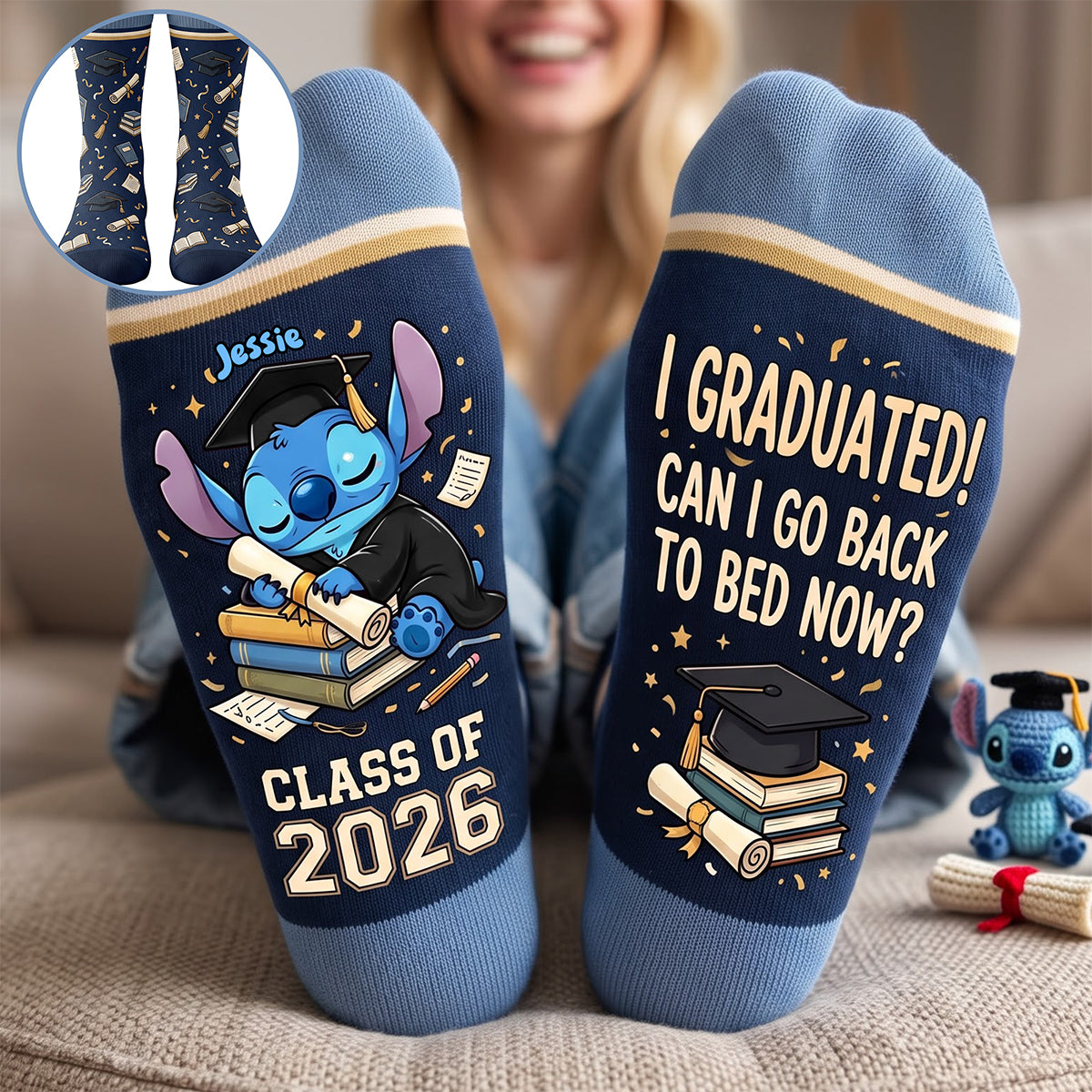 Adorable Graduation Character Middle Tube Socks - Personalized Graduate Gifts 03NATA280926