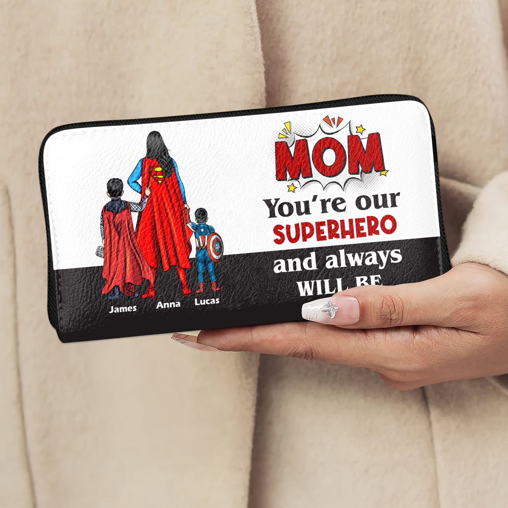 Personalized Gifts For Mom Leather Wallet 06natn170325pa You're Our Superhero And Always Will Be-Homacus