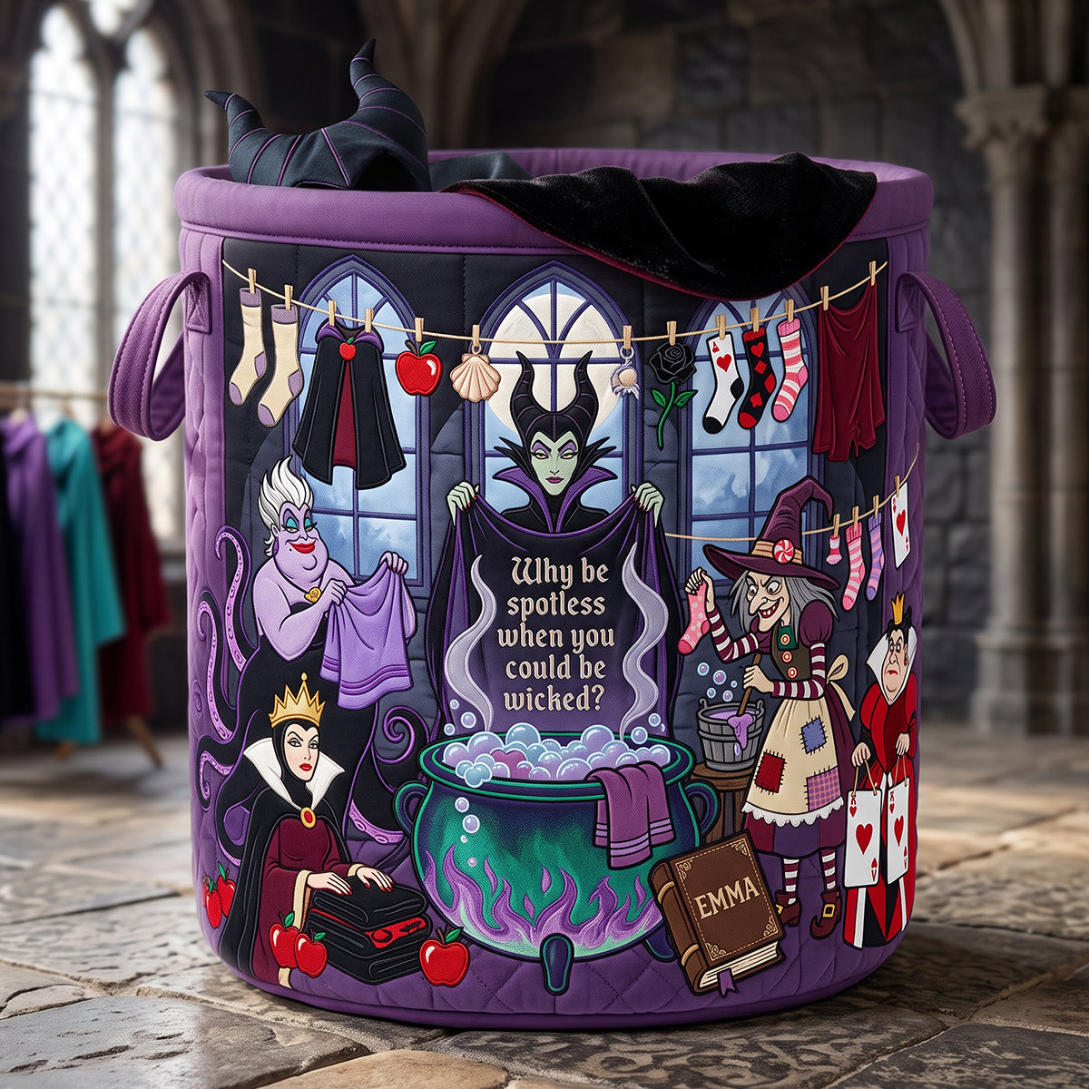 Villains Doing Laundry Quilted Laundry Basket - Personalized Gifts 04hata180726-Homacus