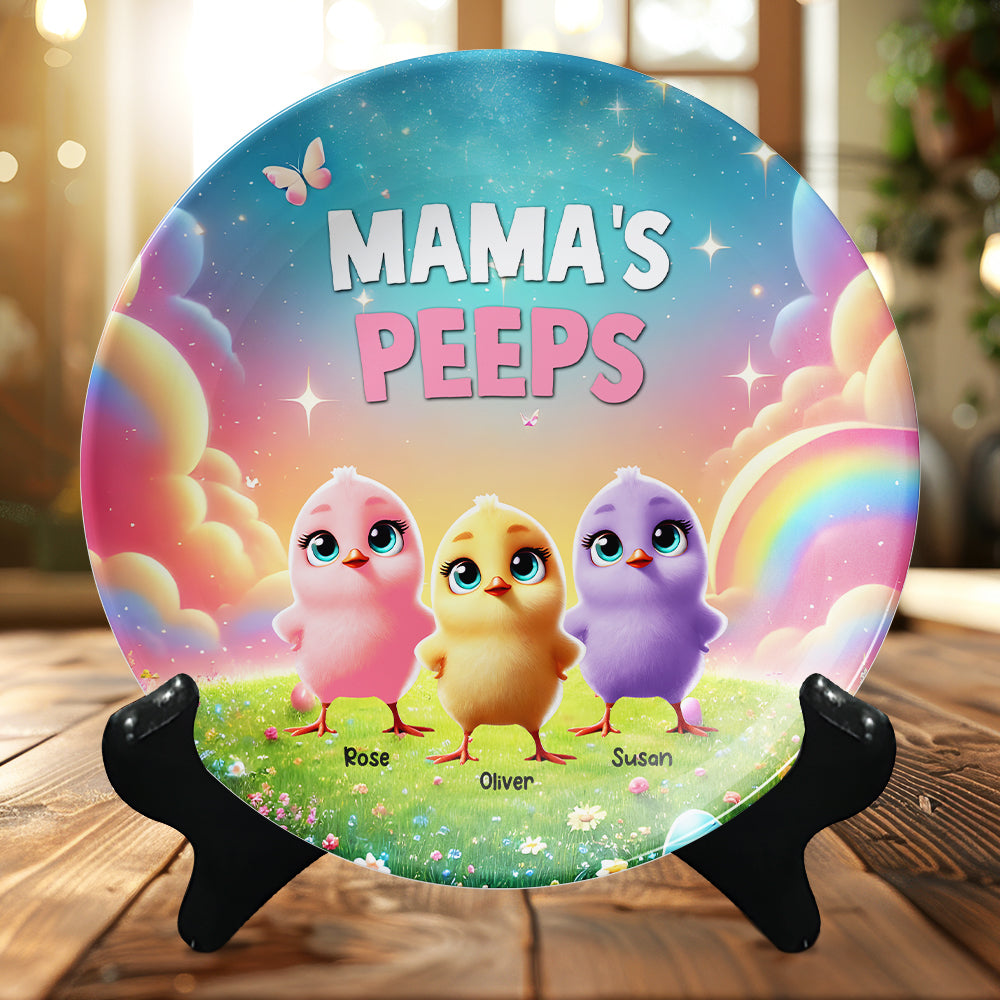 Personalized Gifts For Mom Round Plate, Easter Day Chick Peeps 021TGMH180325-Homacus