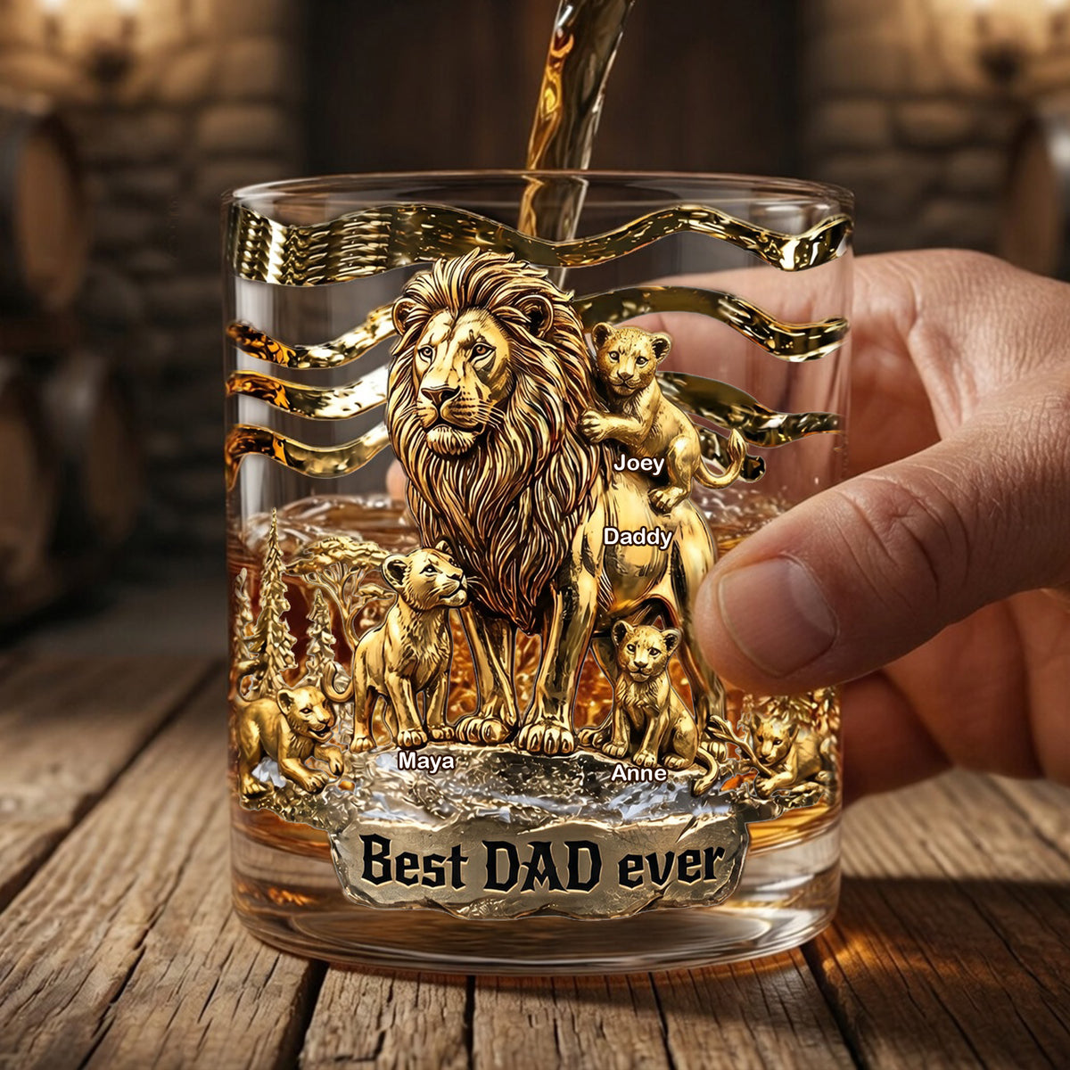 Lion Dad And Kids - Best Dad Ever Drinking Glass - Personalized Gifts For Dads 05tglu010526-Homacus