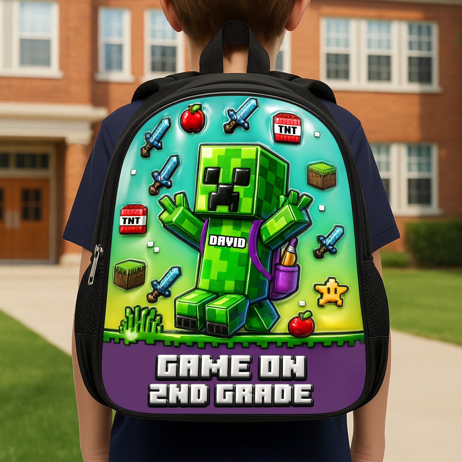 Green Pixel Hero School Bag - Personalized Gifts For Kids 02tgta070825-Homacus