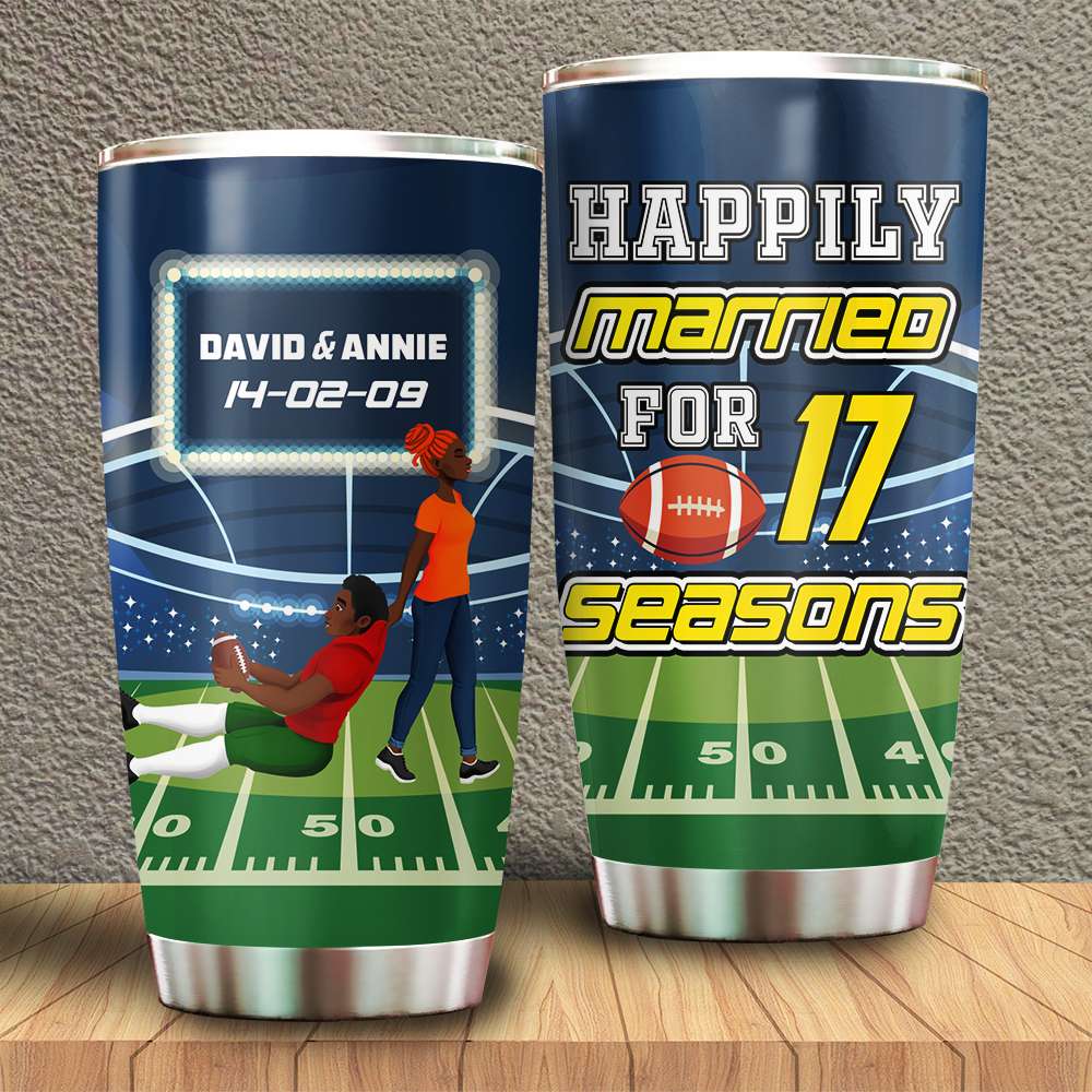 Personalized Gifts For American Football Couple 20oz Tumbler Happily Married 02TOLU110125PA-Homacus