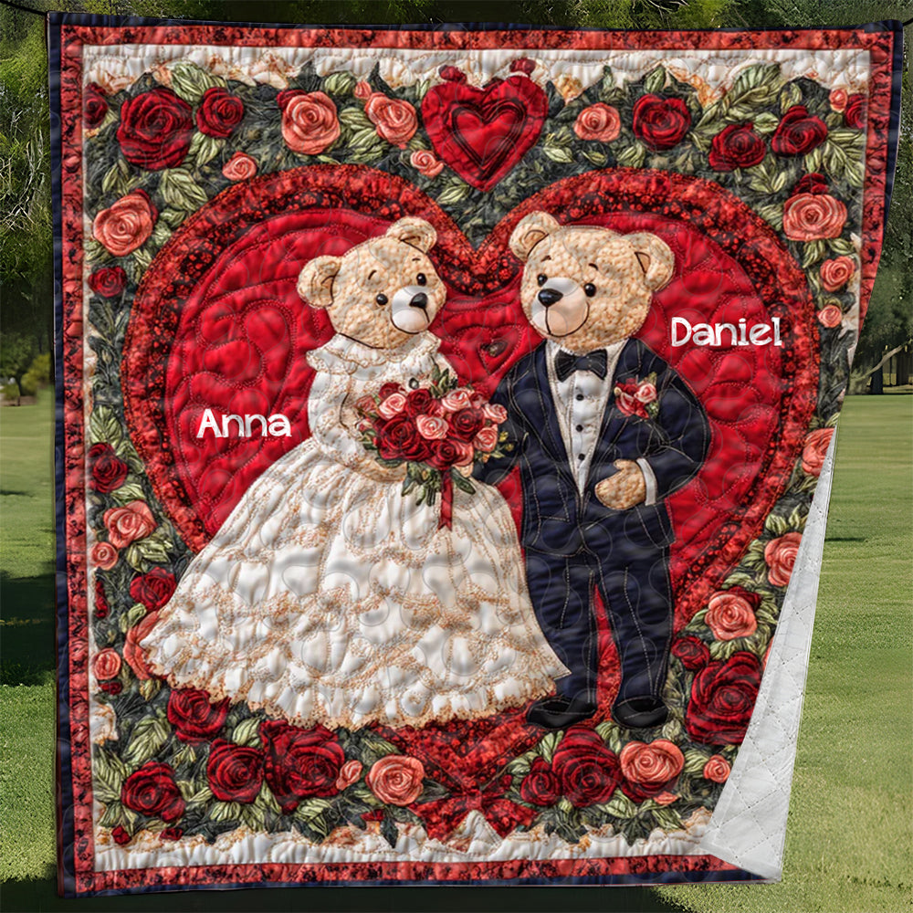 Personalized Gift For Couples Quilt Bedding Set Bear Couple In Wedding Day 04HULU060125-Homacus