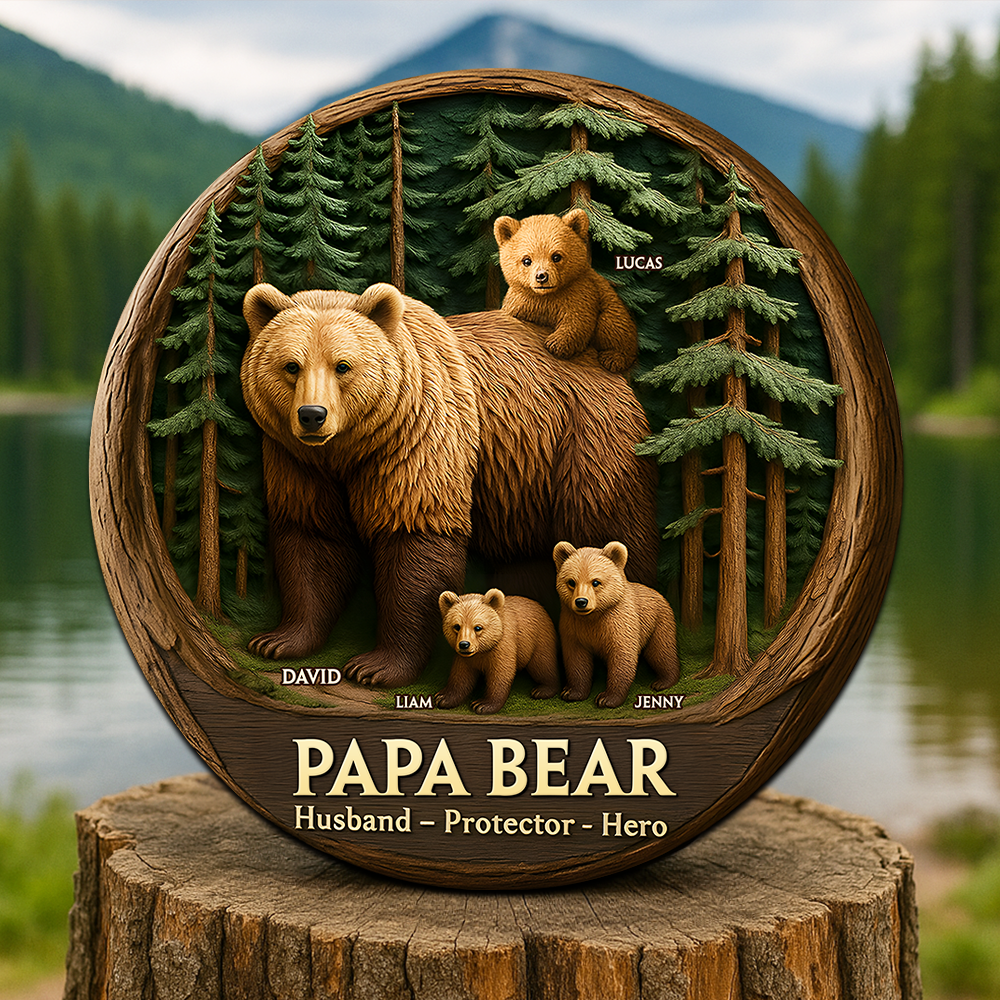 Papa Bear Plaque - Personalized Gifts For Dad 04qhpu140525-Homacus