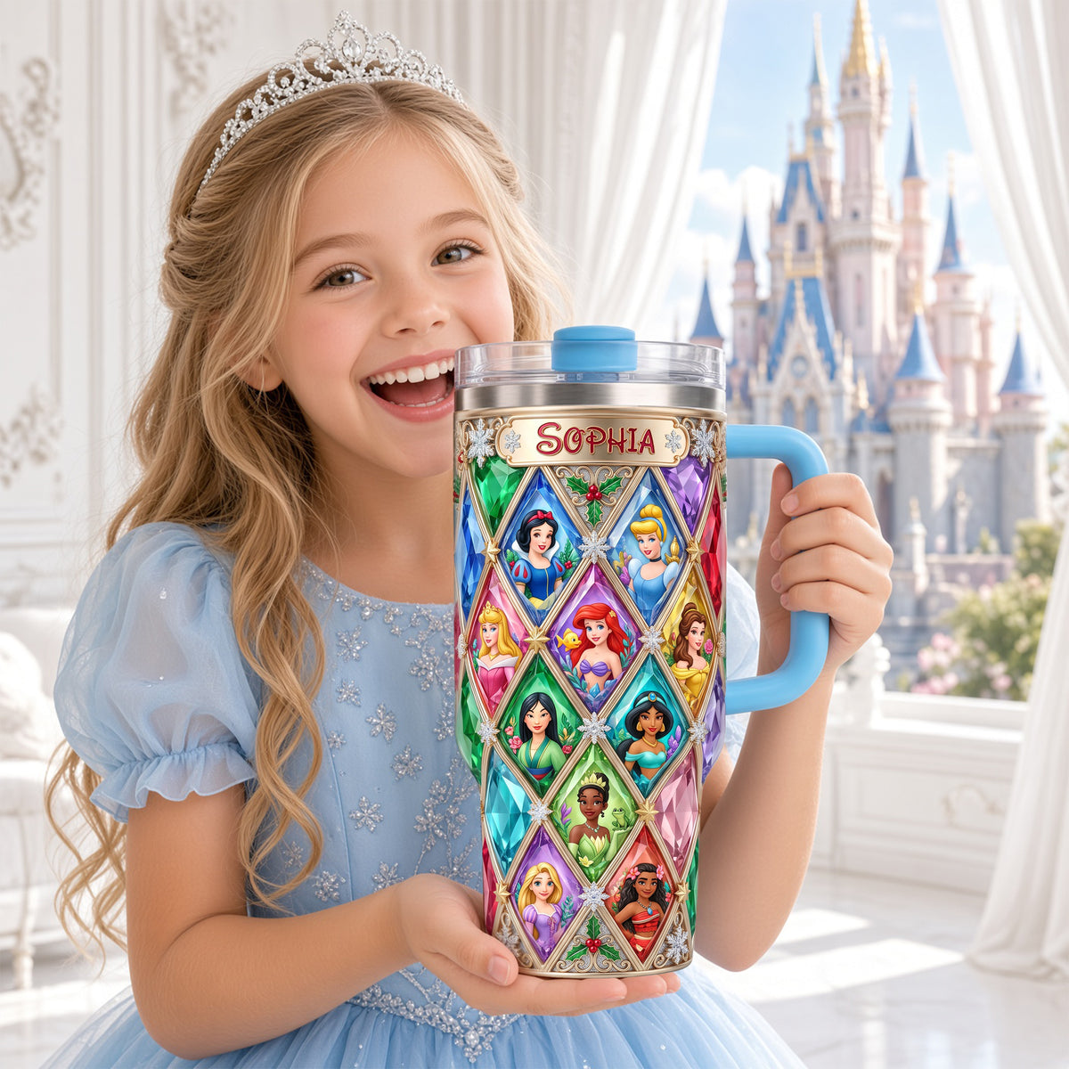 Lovely Fairy Tale Princesses Colorful 40oz Tumbler With Handle - Personalized Christmas Gifts 04palu241026-Homacus