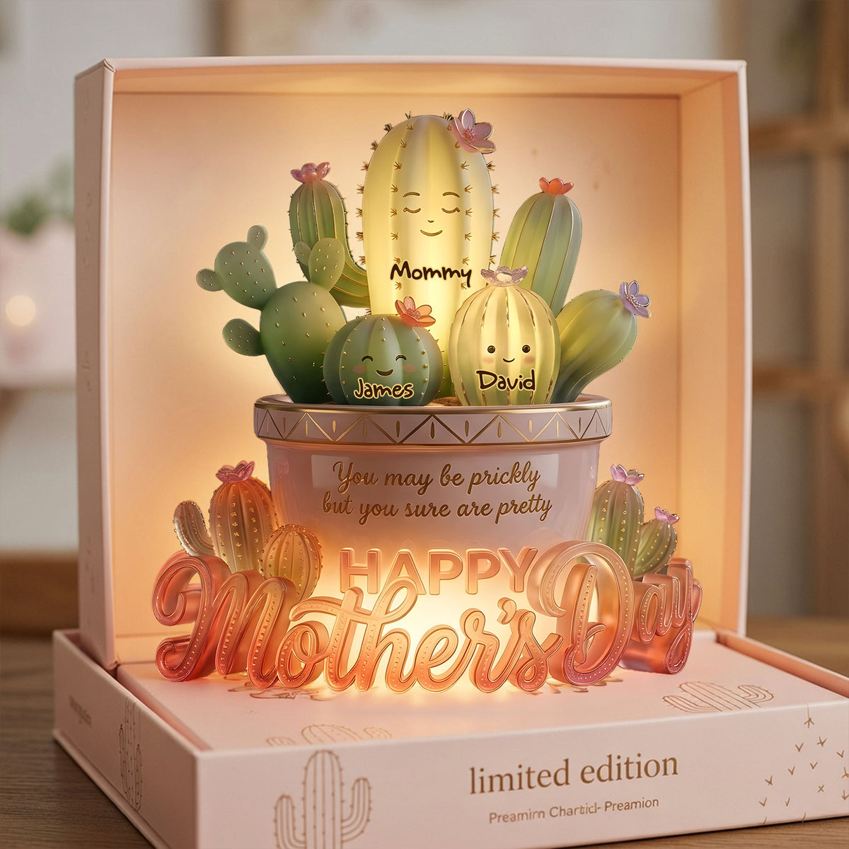 Cactus Mom And Kids Light Box - Personalized Gifts For Mother's Day Acrylic Light Box 05PALU130426-Homacus