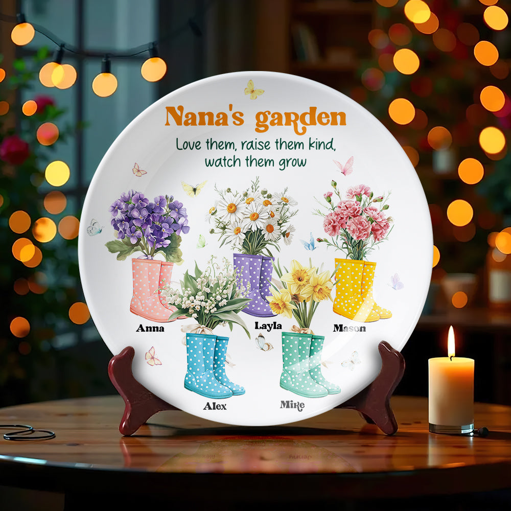 Personalized Gift For Grandma Ceramic Round Plate Flower Boots 01KAMH20325-Homacus