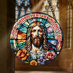 Jesus Christ Round Window Hanging Stained Glass Home Decor 01HUMH090924-Homacus