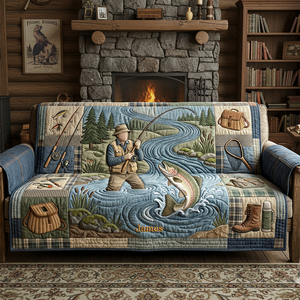 Hooked On Fishing Quilted Sofa Cover - Personalized Gifts For Fishing Lovers 03PATA260126-Homacus