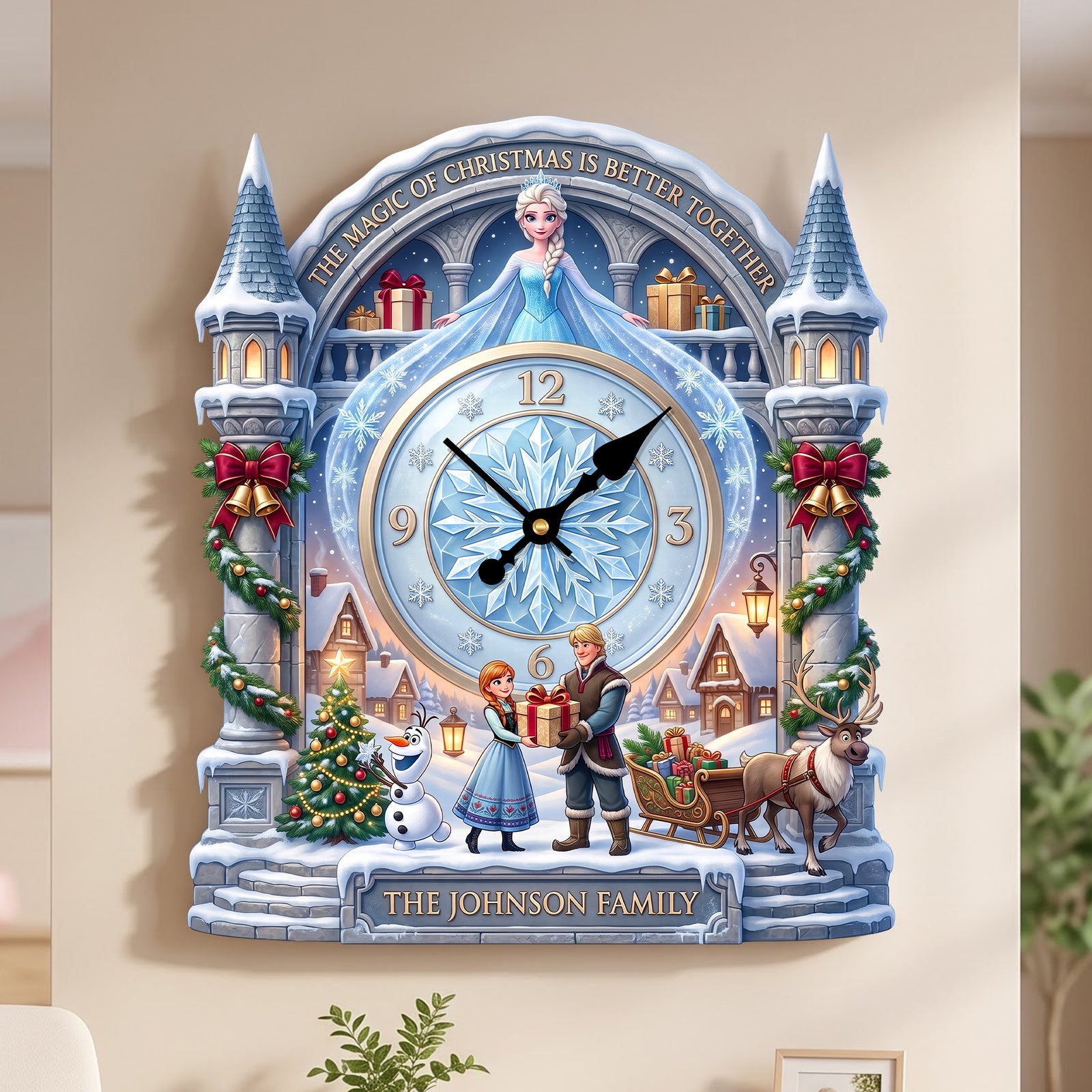 Snowy Christmas Hanging Wall Clock – Personalized Gifts For Family 04HAQN010826-Homacus