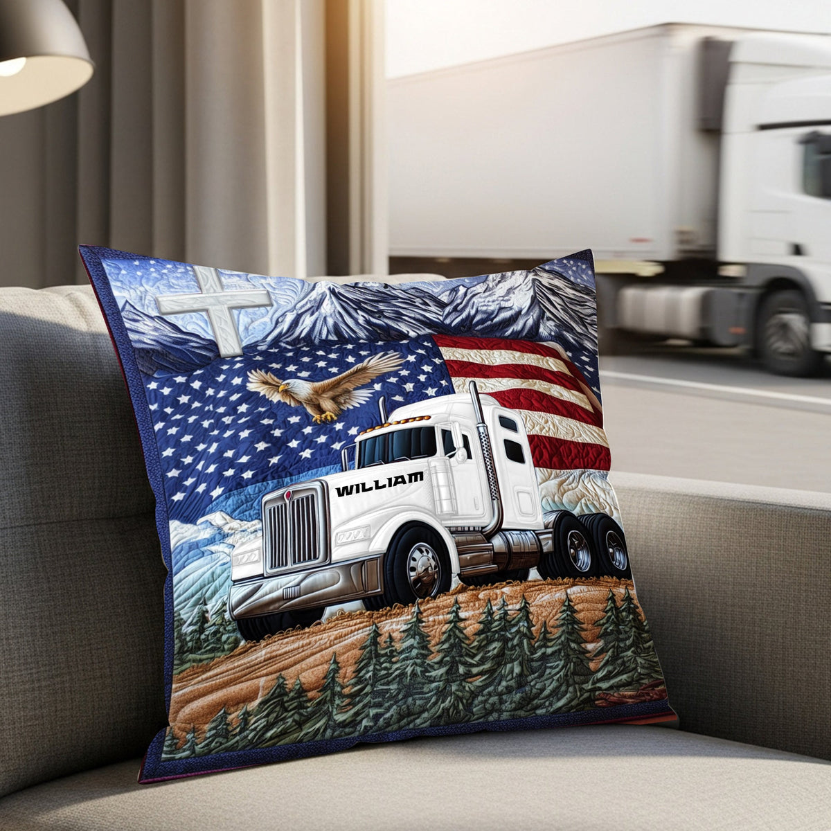 Trucker’s Pride Patriotic Square Pillow - Personalized Gifts For Truck Lovers 03TGLU270625-Homacus