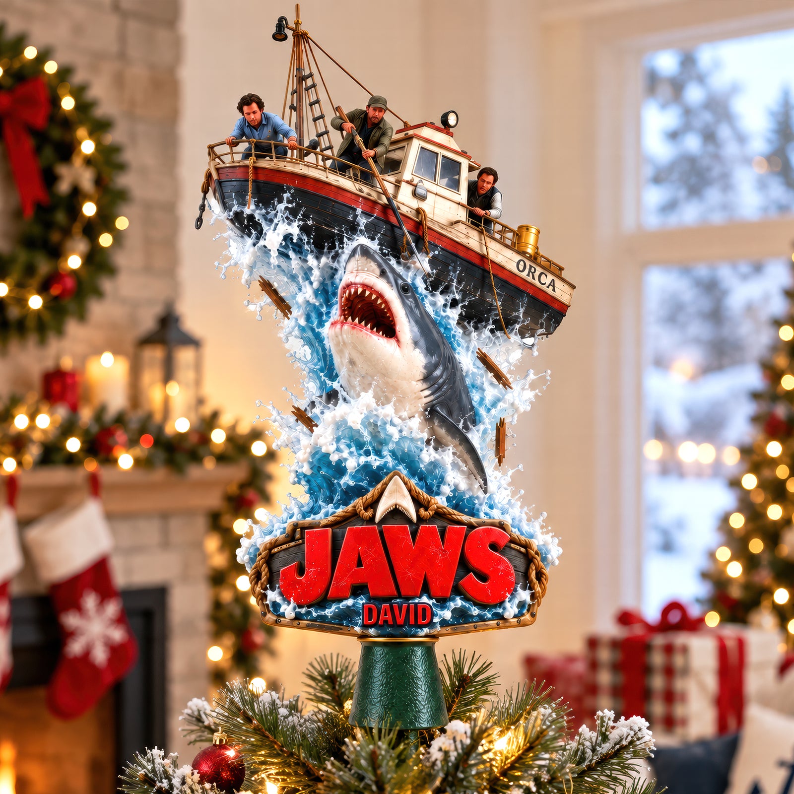 Shark Attack Christmas Tree Topper - Personalized Gifts For Movie Lovers 02naqn170926-Homacus