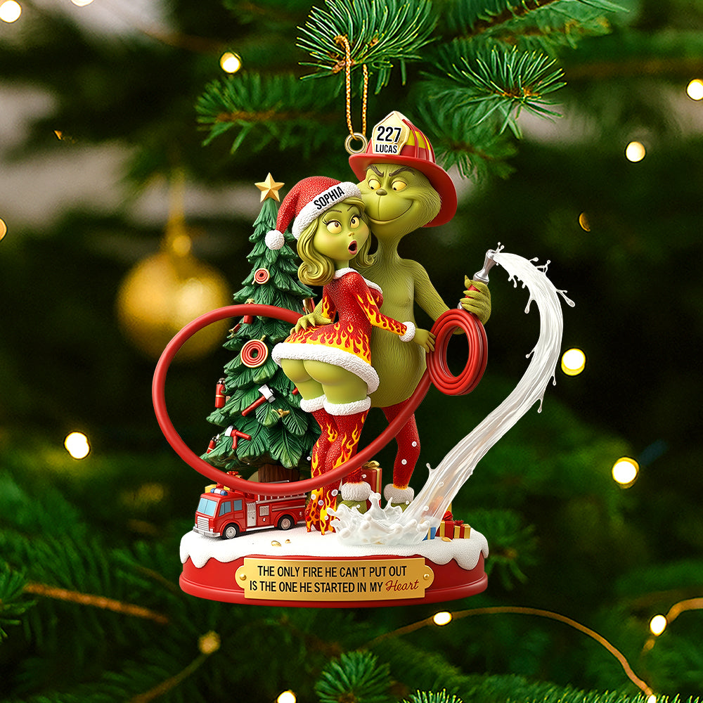 Funny Firefighter Green Monster Personalized Gifts For Couple Christmas Ornament 02tgtn011025-Homacus