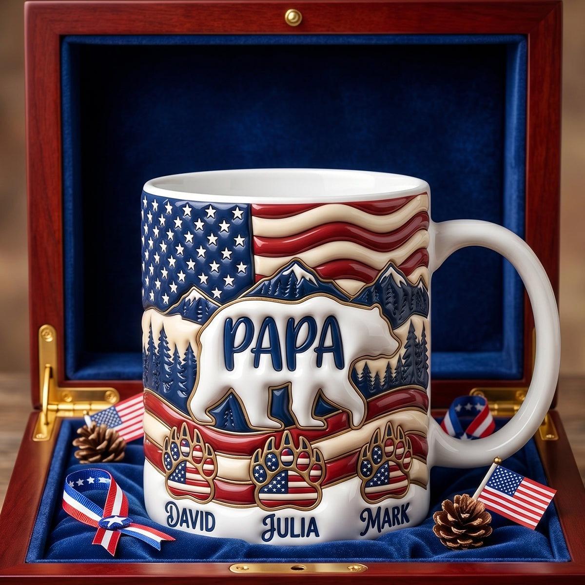 Patriotic Papa Bear Coffee Mug - Personalized Gift For Dads 03PADH150526-Homacus