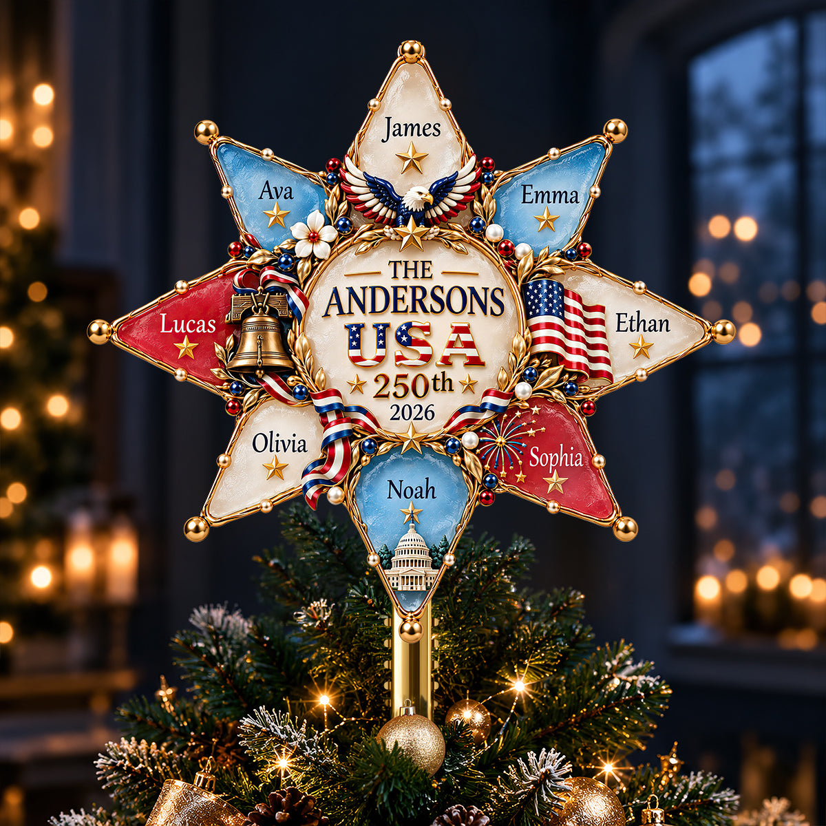 Patriot Family Tree Topper - Personalized Christmas Gifts For Family 04hudt071026-Homacus