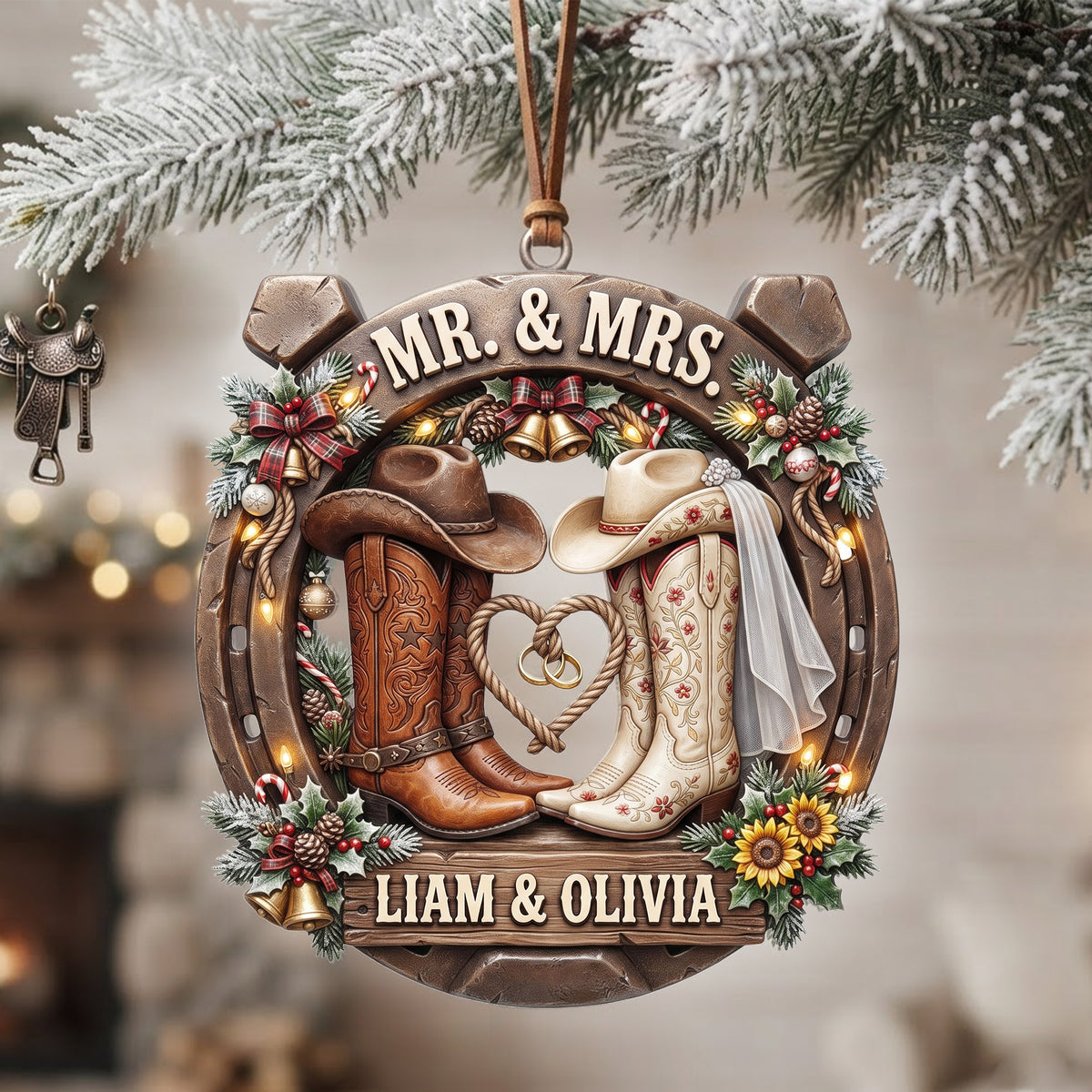 Cowboy Cowgirl Western Couple Ornament - Personalized Gifts For Couple Christmas Ornament 05TYLU170826
