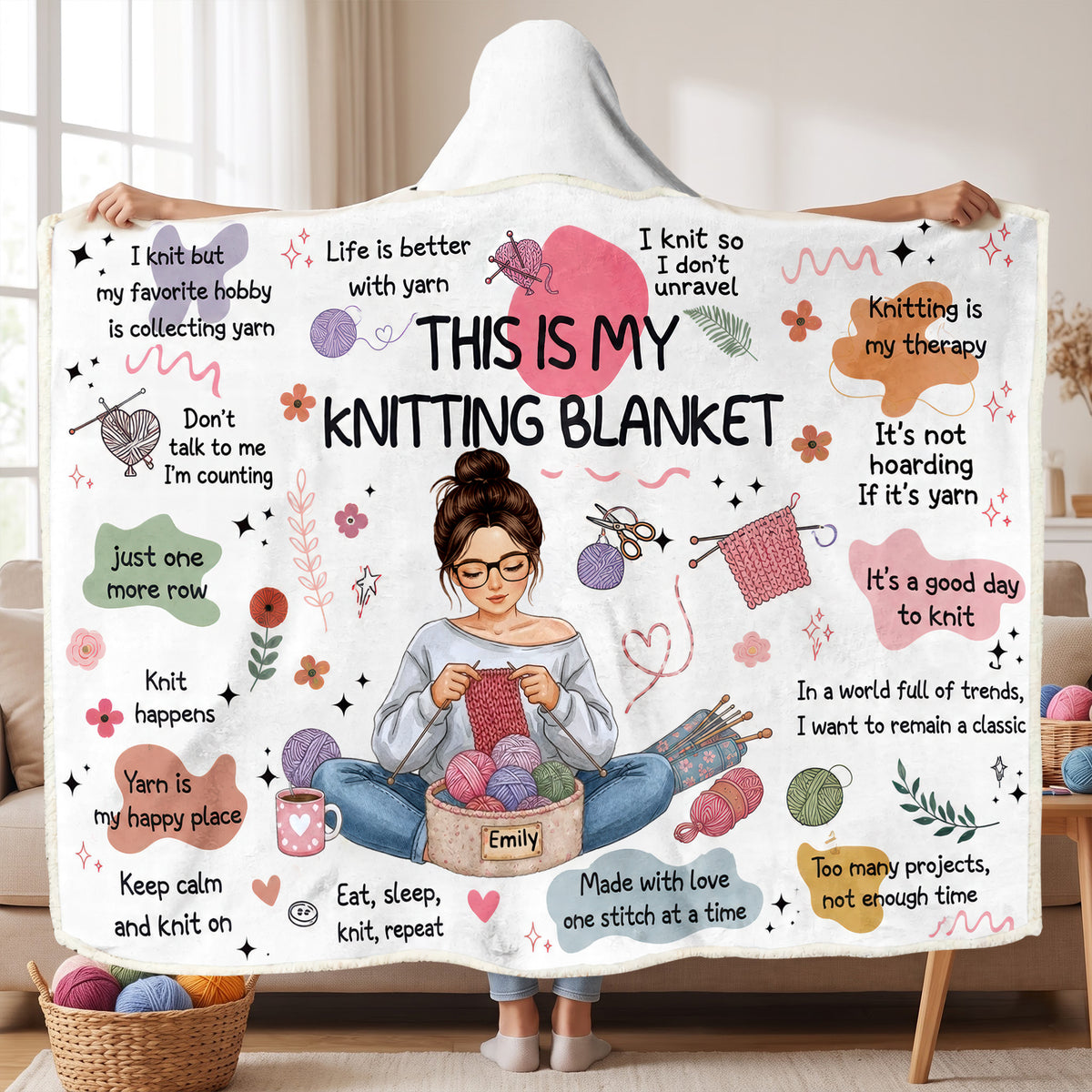 Cozy Knitting Girl Hood Blanket, Personalized Gifts For Knitting Lovers 02qhqn110826