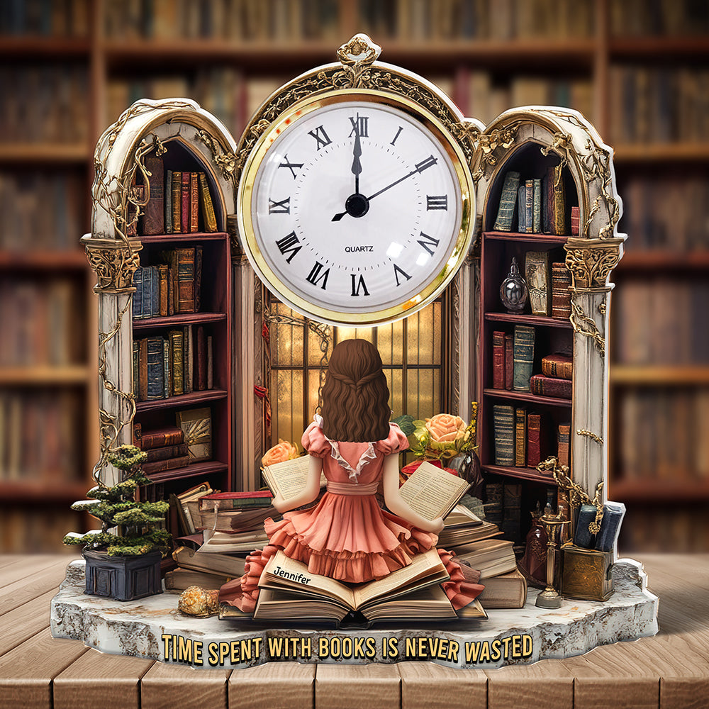 Girl Holding Books Desk Clock Plaque Personalized Gifts for Book Lovers 05TGQN230525-Homacus