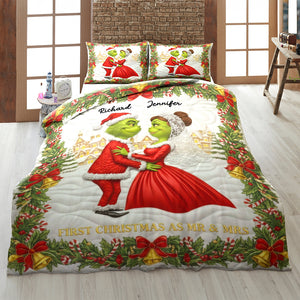 Green Monster Couple Christmas Quilt Bedding Set - Personalized Gifts For Couples 07PAQN041125-Homacus