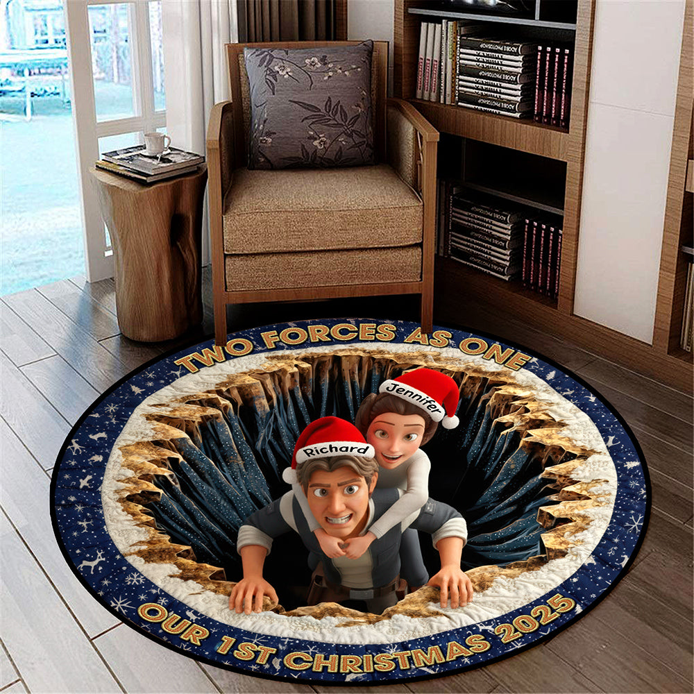 Two Forces, One Christmas Quilted Round Mat Personalized Gifts For Couple 05TGQN081025-Homacus