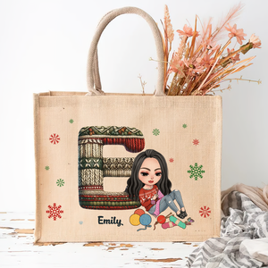 Personalized Gift For Knitters Alphabet Christmas Jute Tote Bag 01HUPU181124HH-Homacus