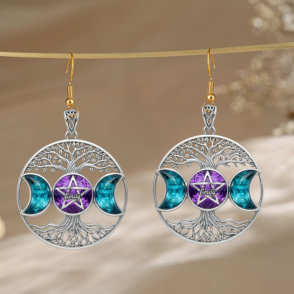 Triple Moon Tree Of Life Earrings, Personalized Gifts For Wicca Witch 03qhqn290725-Homacus