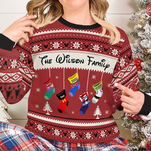 Personalized Gifts For Family Ugly Sweater 02natn050824 Socks Character-Homacus