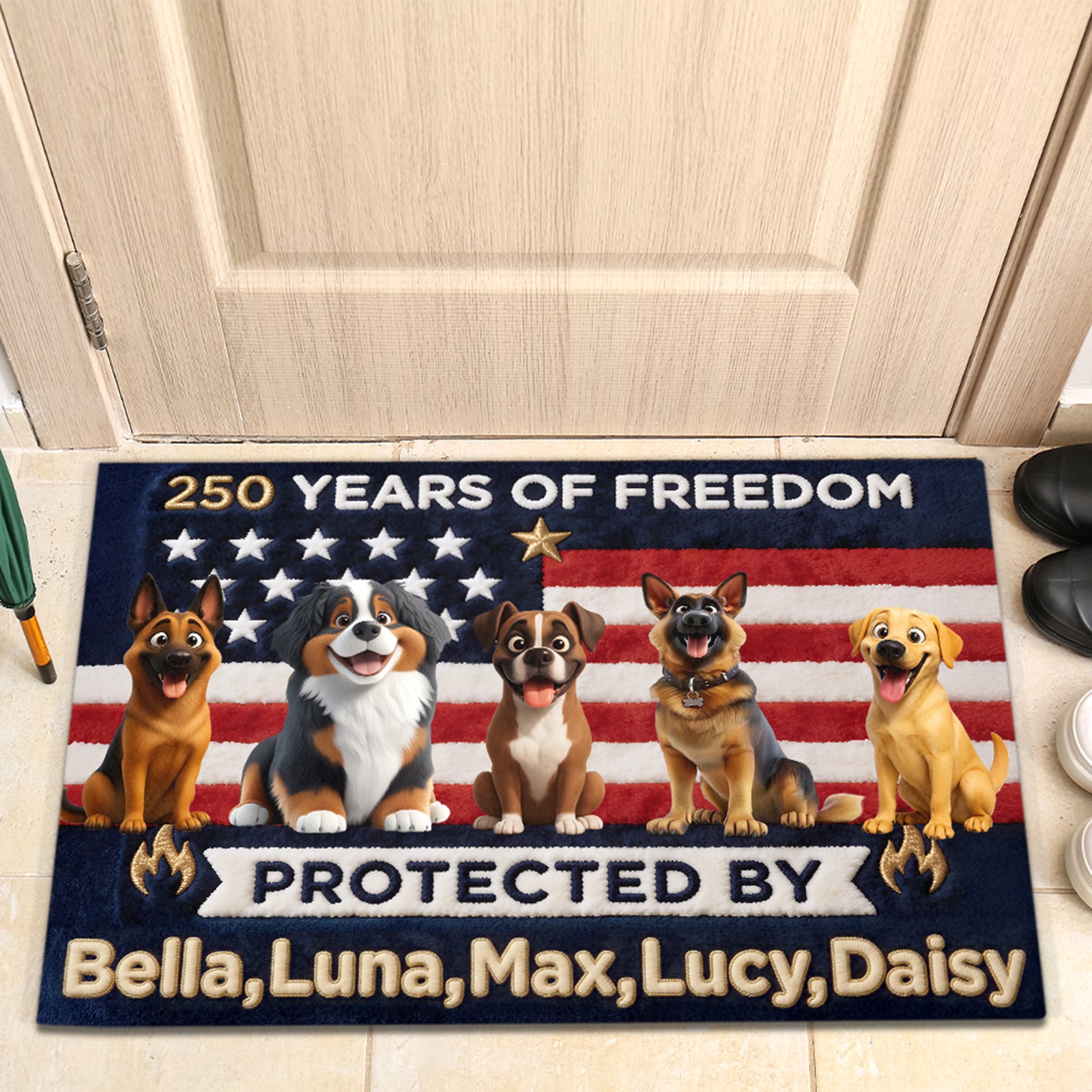 Brave Dogs Doormat - Celebrated America 250th Anniversary - Personalized Gifts For Dog Lovers 02naqn270326-Homacus