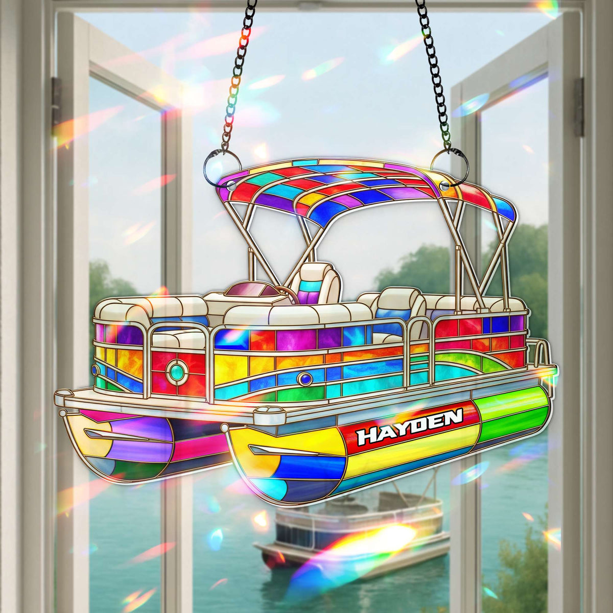Colorful Pontoon Boat Suncatcher - Personalized Christmas Gifts For Pontoon Lovers 03PGLU280725-Homacus