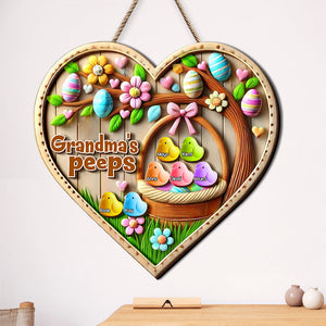 Personalized Gift For Grandmas 2 Layers Wood Sign Adorable Chick Easter Basket 03TGLU050225-Homacus