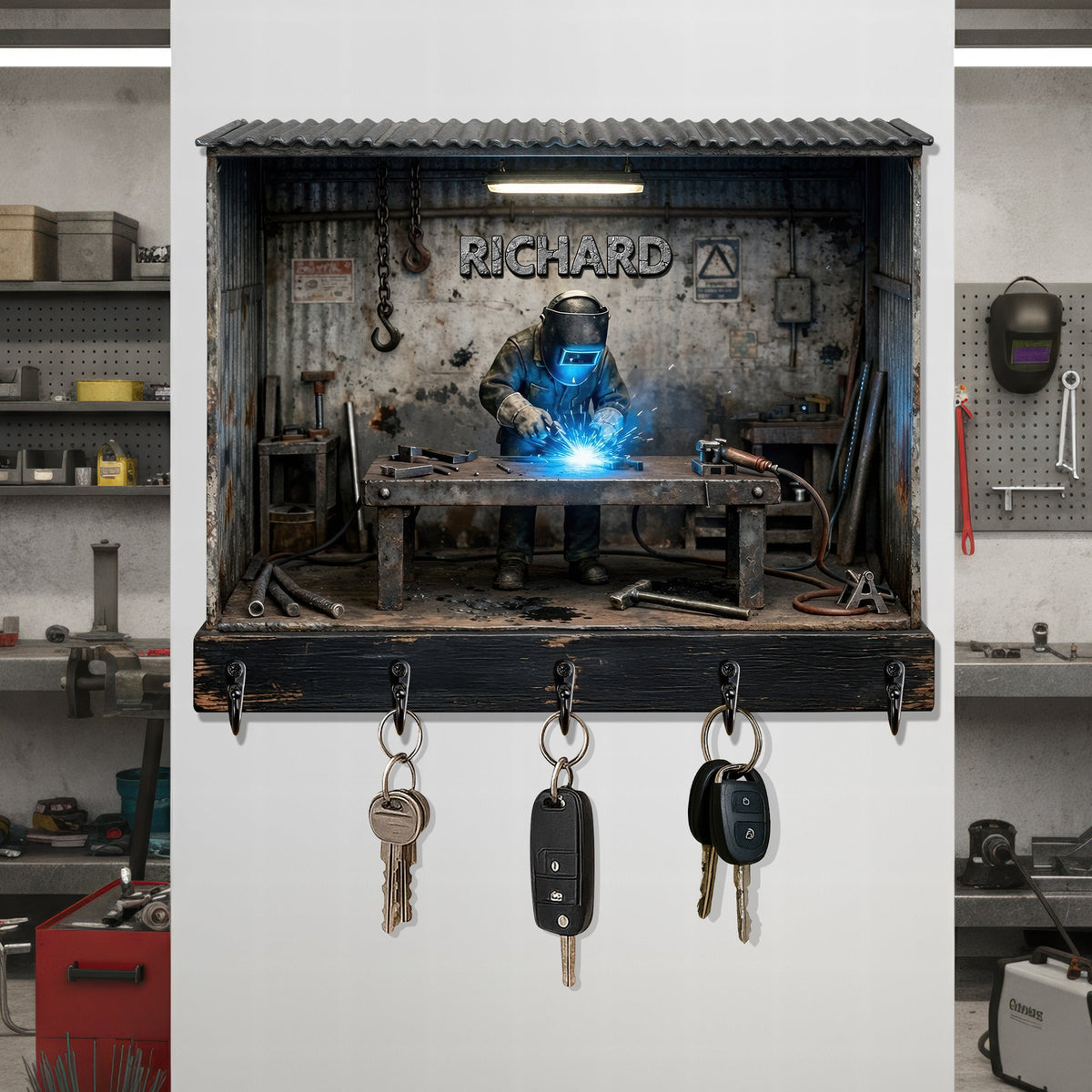 Welder Garage Wood Key Hanger – Personalized Gifts For Welder 02toqn191225-Homacus