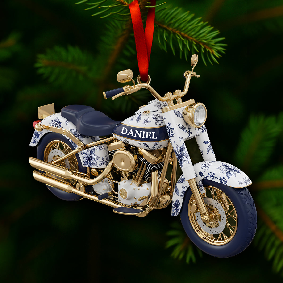 Motorcycle Toile de Jouy Christmas Ornament Personalized Gifts for Bikers 05PGLU061025-Homacus