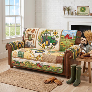 Green Farm Tractor Quilted Sofa Cover - Personalized Gifts For Tractor Lovers 05pgtn260626-Homacus