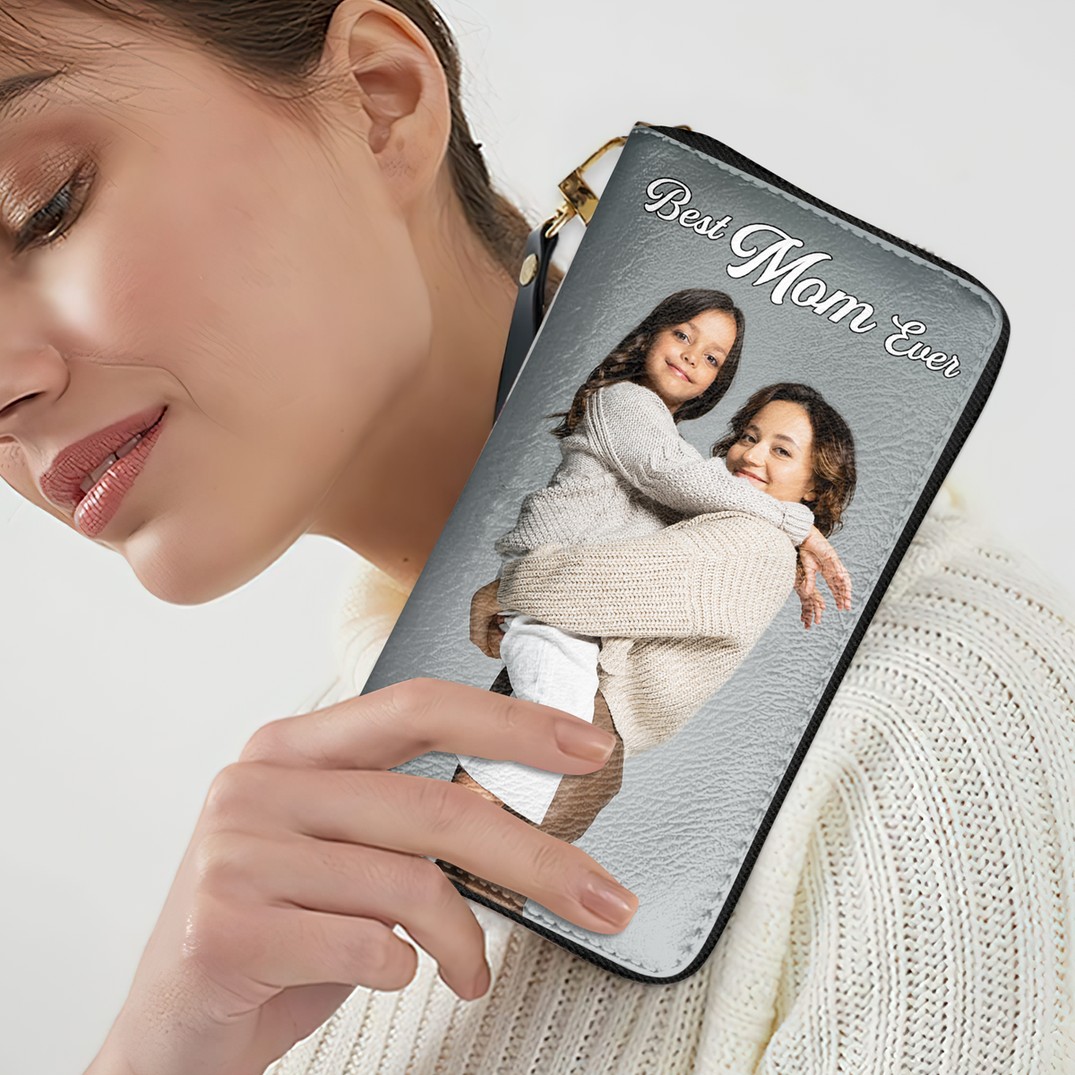 Custom Photo Gifts For Mom Twill Faux Leather Wallet-Homacus