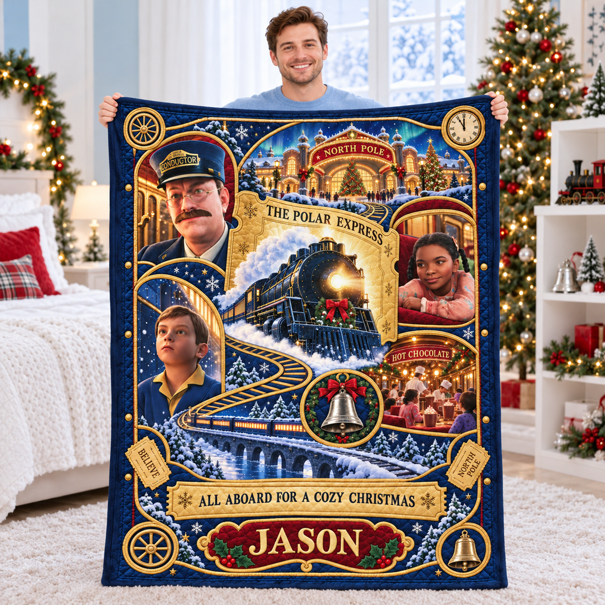 All Aboard The Merry Express To The Christmas Wonderland Blanket - Personalized Christmas Gifts 02haqn091026-Homacus