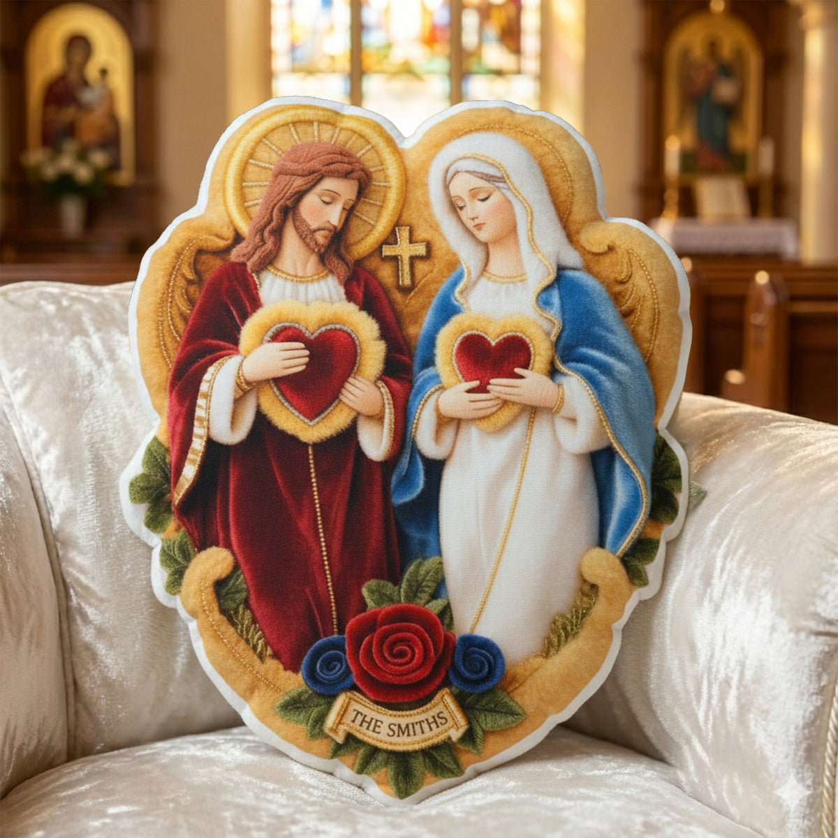 Sacred Hearts Christian Pillow - Personalized Gifts For Christian Family 02TGLU191225-Homacus