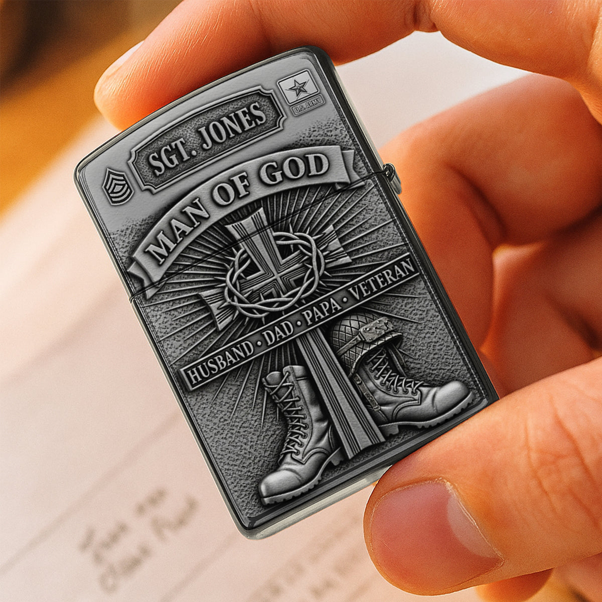 Man Of God - Cross and Military Boots Lighter, Personalized Gifts For Veteran-Homacus