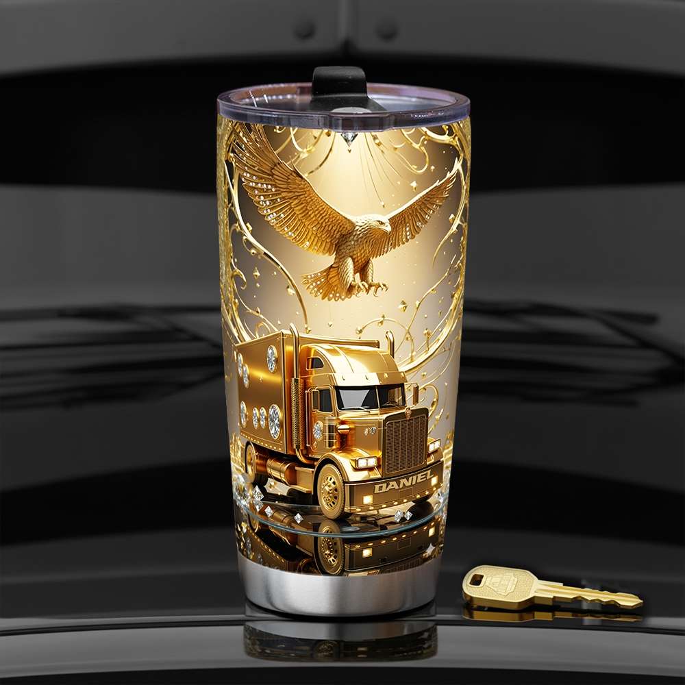 Golden Semi Truck Tumbler - Personalized Gifts For Truckers 07TGLU221025-Homacus