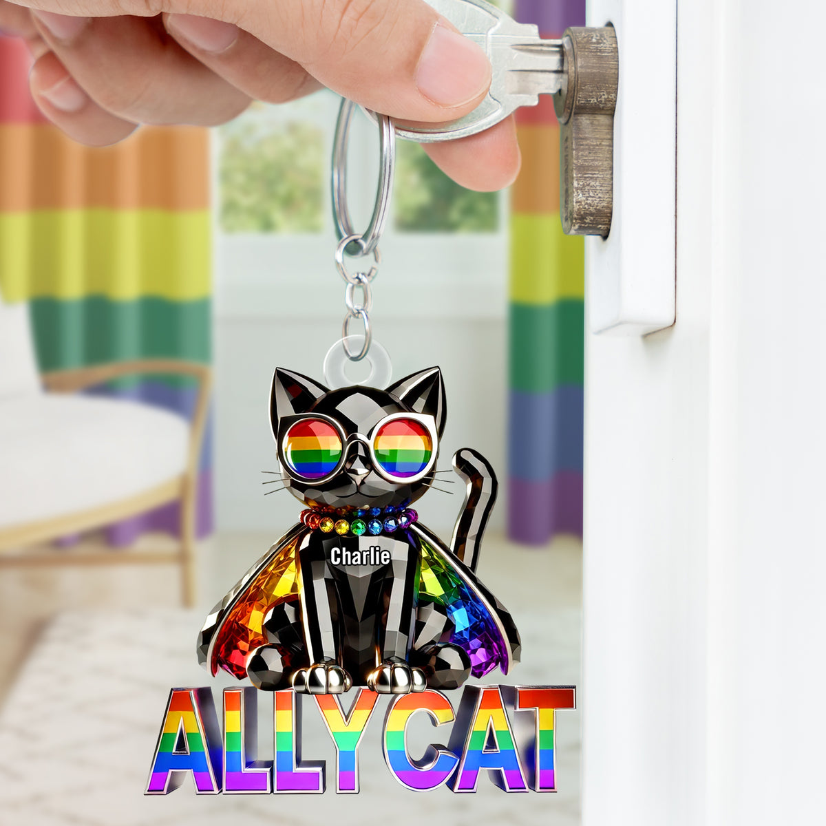 Ally Cat Keychain Personalized Gifts For LGBT+ Pride 08TGDT280525-Homacus