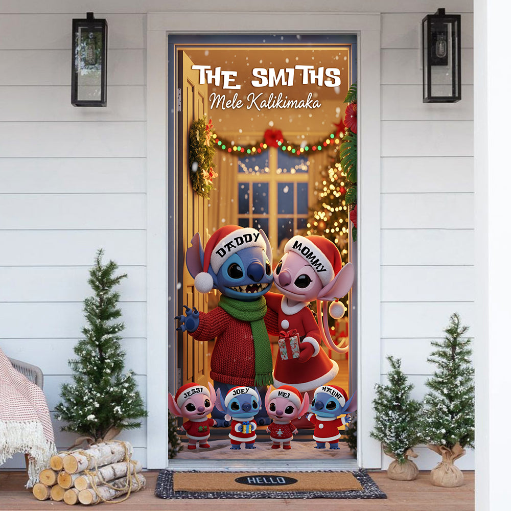 Blue Alien Family Door Cover - Personalized Gifts For Family 05PGLU061125-Homacus