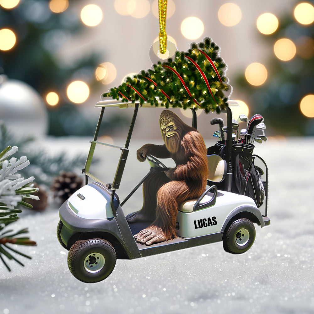 Golf Ornament - Bigfoot Golfer Riding Golf Cart - Personalized Gifts For Golfer-Homacus