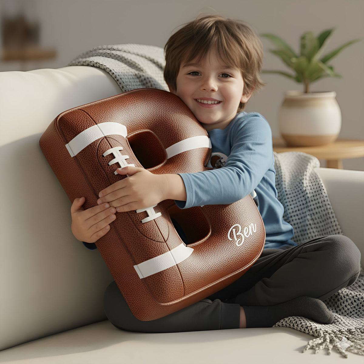 Touchdown Initial Letter Shaped Pillow - Personalized Gifts For Kids 02HYLU121125-Homacus