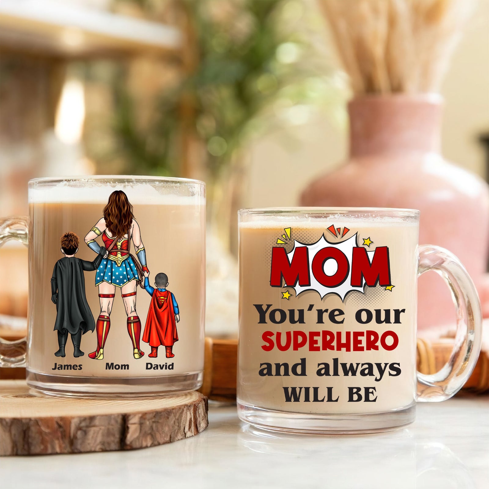 Personalized Gifts For Mom Clear Glass Mug 04natn220325pa You're Our Superhero And Always Will Be-Homacus