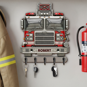 Firetruck Wood Key Hanger - Personalized Gift For Firefighter 04NAPU090725-Homacus