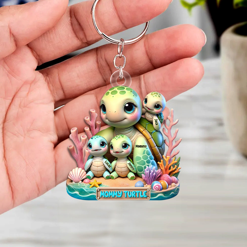 Personalized Gifts For Mom Keychain Mommy Turtle 01qhtn180425-Homacus